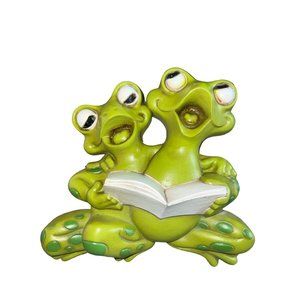 Vintage Burwood‎ Plastic Reading Frogs Hanging Decor - Reading, Frogs, Library